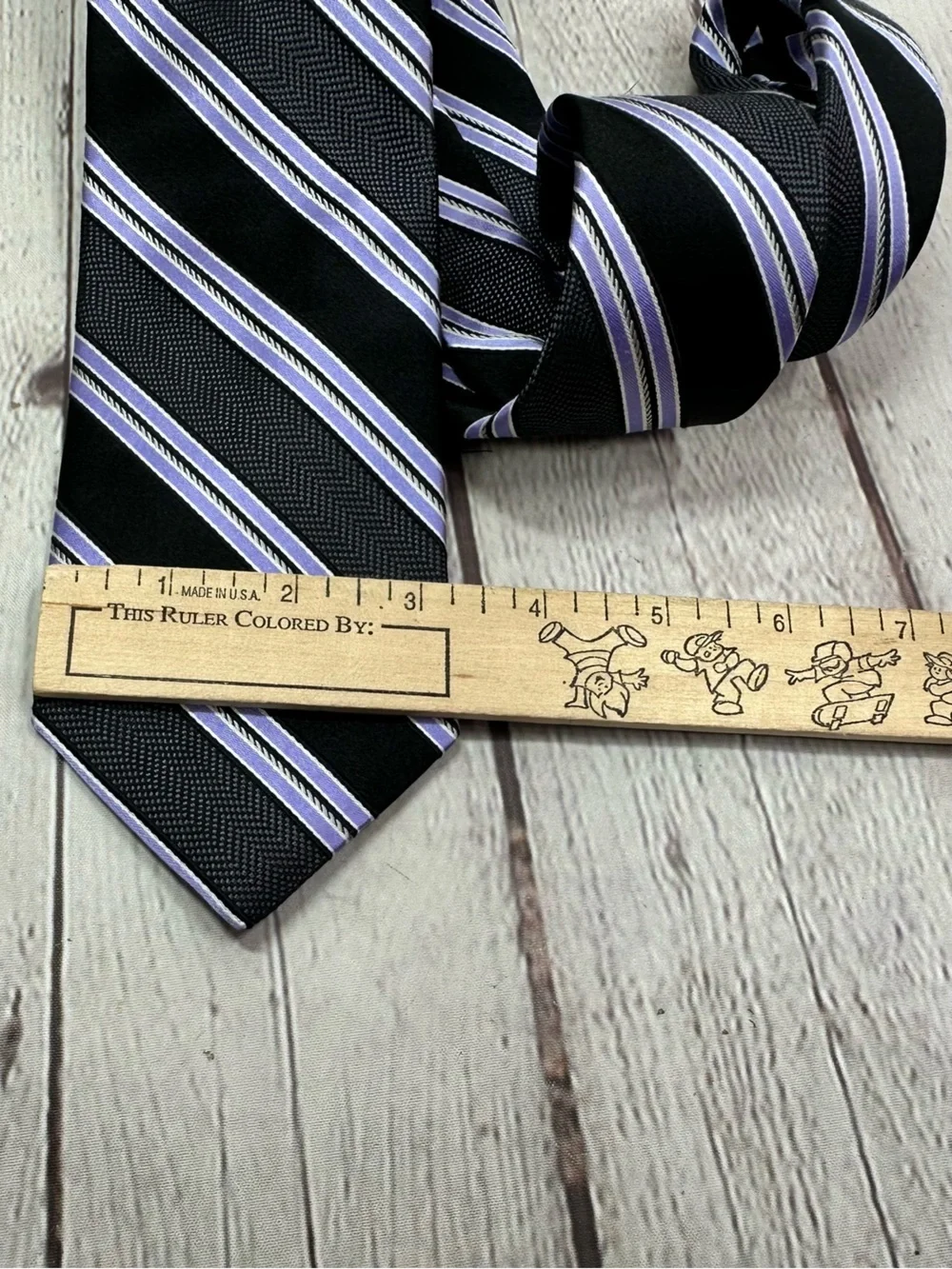Cremieux Black silk Tie lavender diagonal Stripes menswear preppy office classic